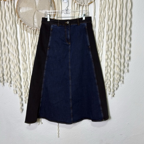 ME+EM NWT A-Line Multi Tone Blue and Black Denim Midi Skirt Size US10 - Picture 8 of 11